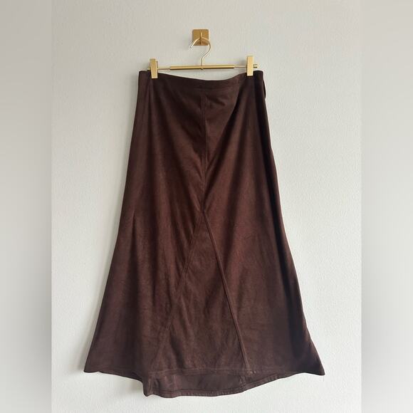 Vintage 90s Y2K Faux Suede Brown Maxi Skirt – Made in USA – Size 12 - Picture 1 of 5